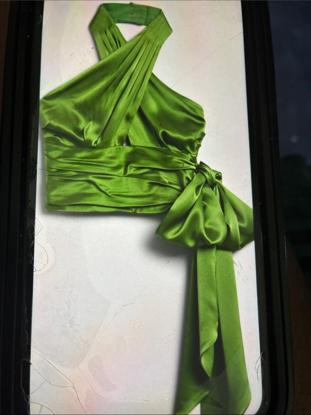 Banana Republic Lime Green Satin Halter Crop Top with Side Bow